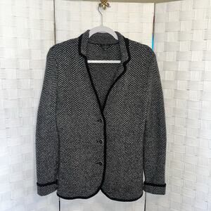 Talbots 100% Merino Wool Sweater Blazer Size Small Herringbone Gray Academia